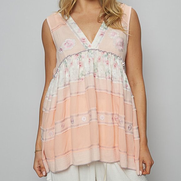 POL Tops - POL Blush Floral Embroidered V-Neck Sleeveless Top NWT